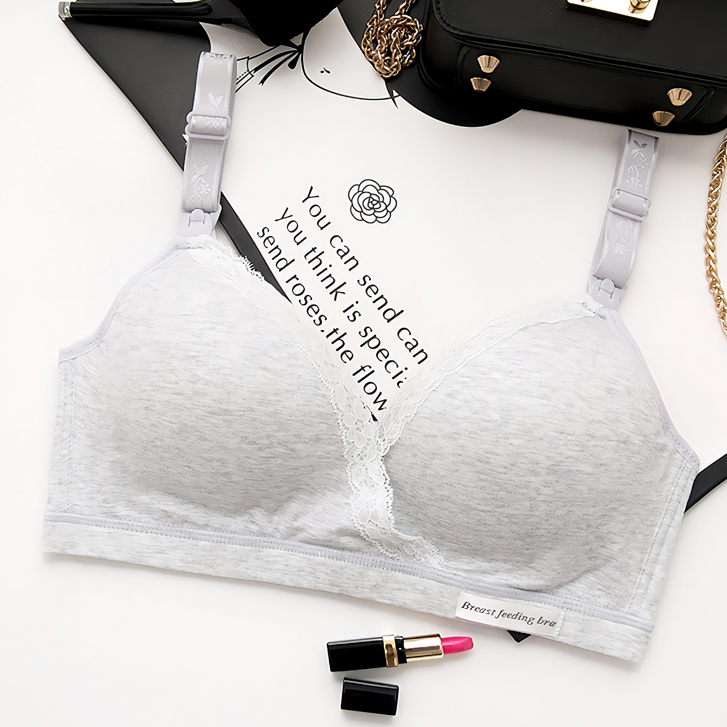 Gray nursing bra with openable cups