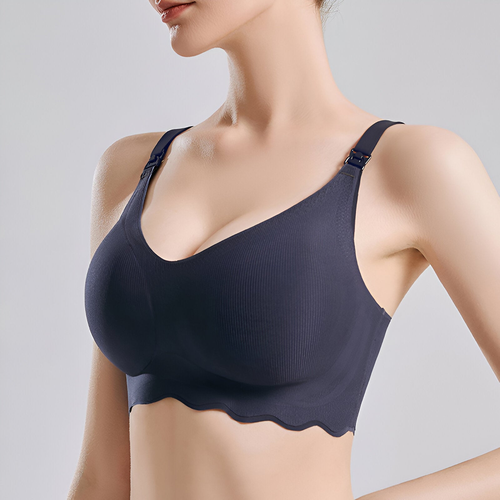 Woman wearing an anti-sagging nursing bra